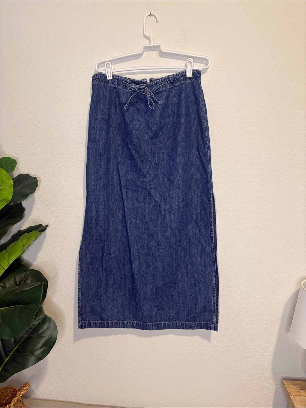 Vintage LondonJean Blue Denim maxi Skirt with Drawstring Waist